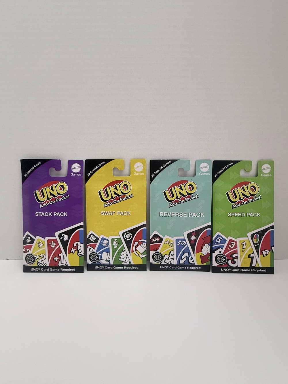 UNO Add-On Packs Lot of 4 Stack Swap Reverse Speed Game Cards Expansion New